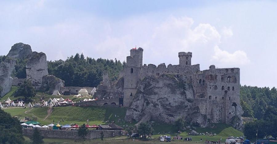 „Czarny Pies” patrzy na walkę wojów w Podzamczu - Turniej o Miecz Kasztelana Zamku Ogrodzienieckiego. - zdjęcie